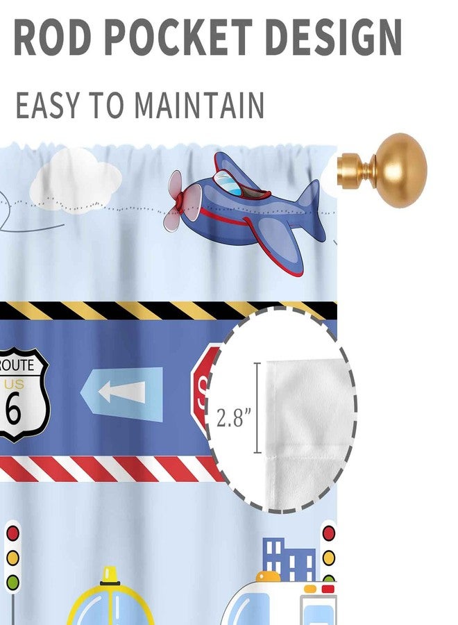 TKUYO Kids Truck Curtains for Boys Room, Colorful Construction Car Tractor Bulldozer City Traffic Transportation Vehicles Airplane Cartoon Bedroom Living Room Nursery Home Decor 2 Panel Sets, 42"x45" Inch - Image 5